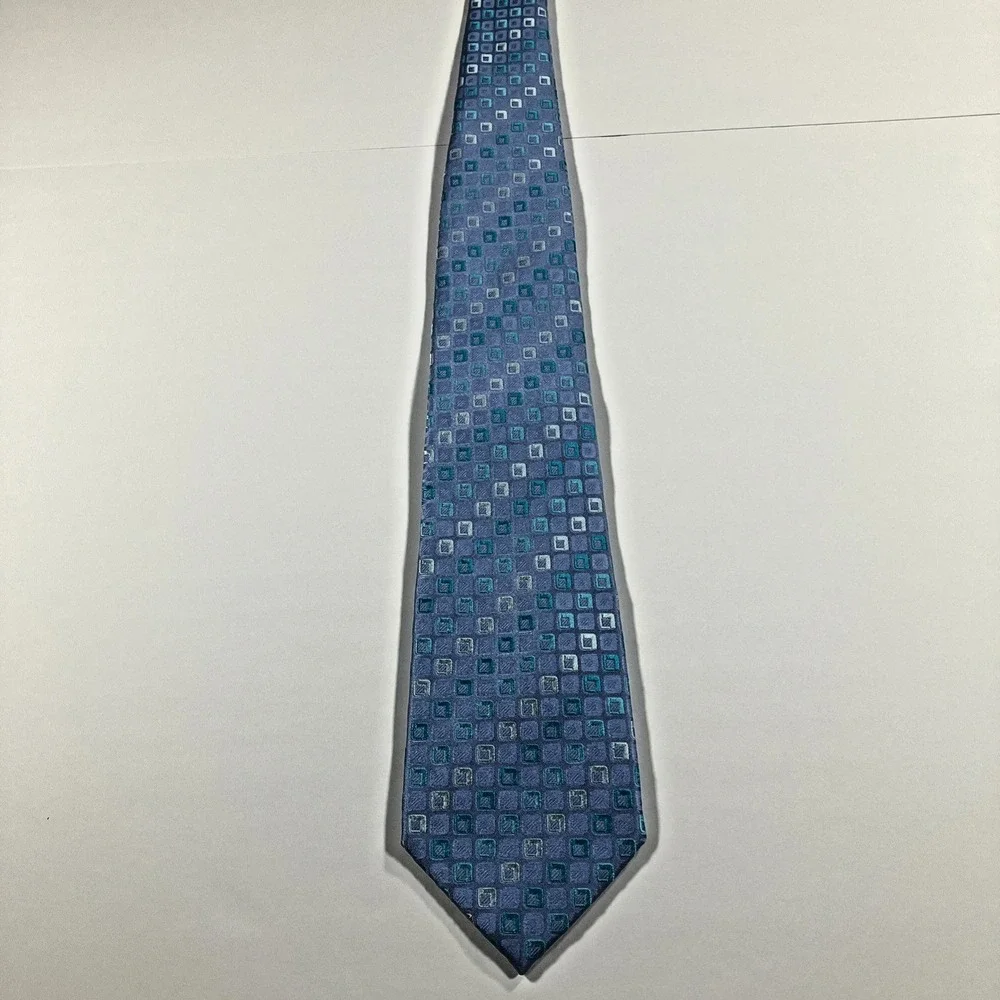 Farentino Ferre Blue Geometric Foulard Silk Necktie Handmade in Italy 61.5